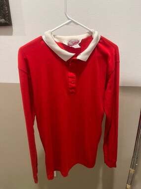 Vintage Logistix Red Long Sleeve Polo Rugby Shirt White Collar 1960
